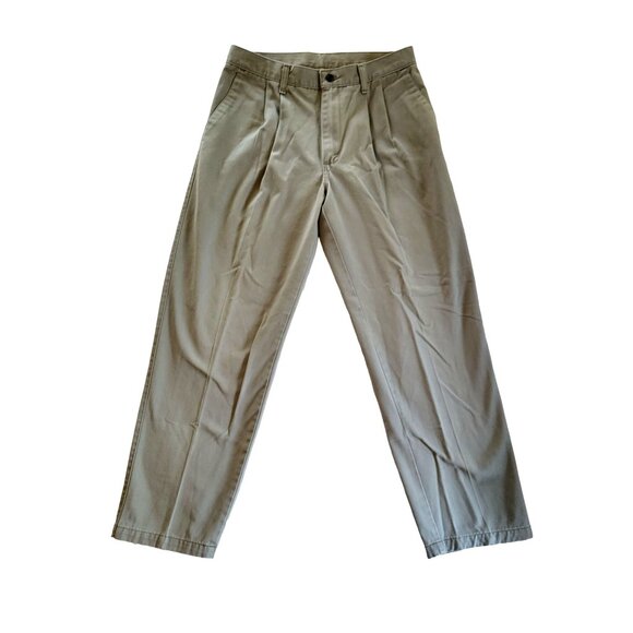 Lee Mens Khakis Size 33/30 Tan Pleated Zip Fly Button Close Slant Pockets - Picture 1 of 8